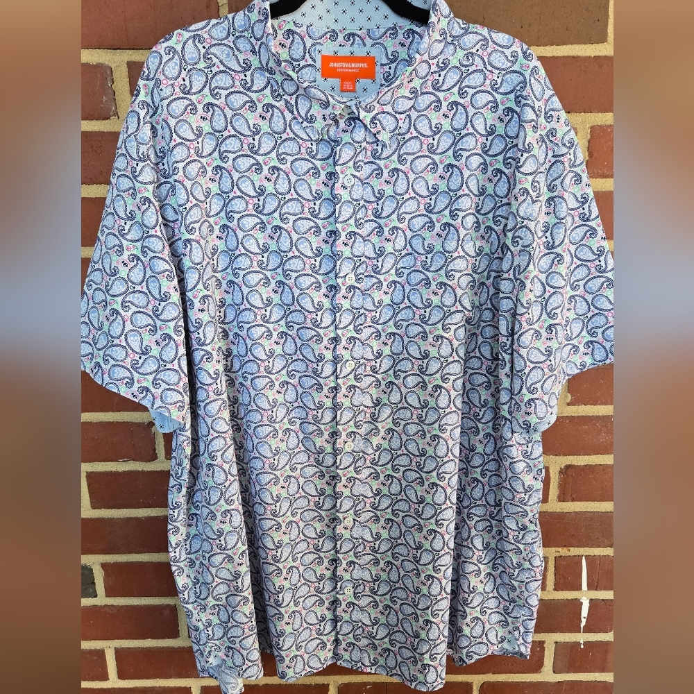Johnston & Murphy Paisley Shirt 3XL Performance Short Sleeve Stretch Button Down - Picture 2 of 5